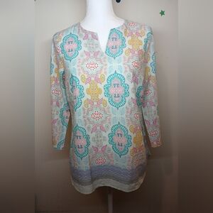 Talbots Petite Split Neck Tunic Blouse Multicolor Paisley Print – Size S